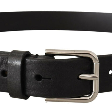 Elegant Black Leather Belt with Metal Buckle