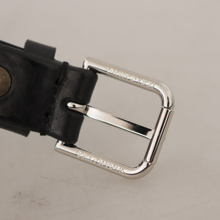 Elegant Black Leather Belt with Metal Buckle