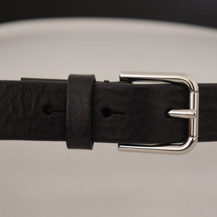 Elegant Black Leather Belt with Metal Buckle