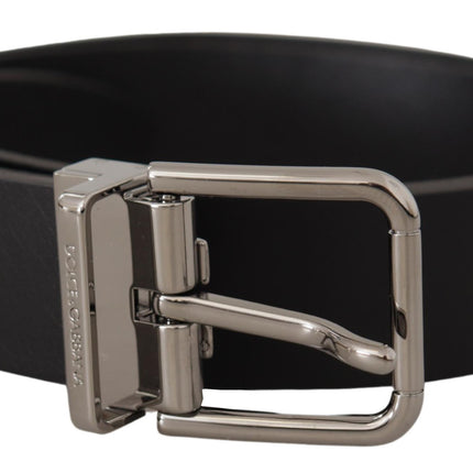 Elegant Black Leather Belt with Metal Buckle