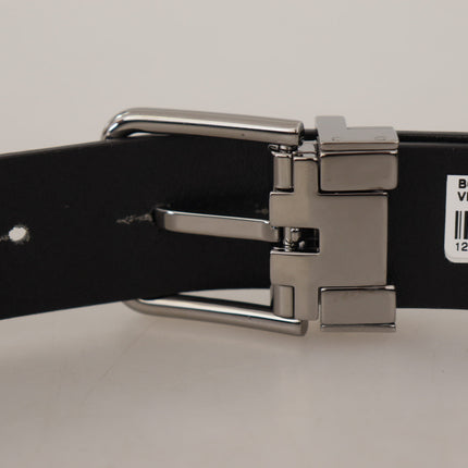 Elegant Black Leather Belt with Metal Buckle