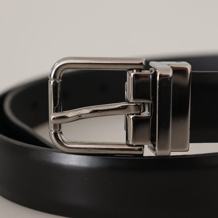 Elegant Black Leather Belt with Metal Buckle