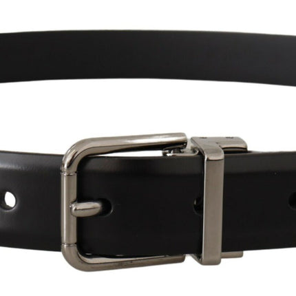 Elegant Black Leather Belt with Metal Buckle