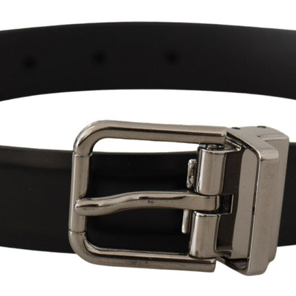 Elegant Black Leather Belt with Metal Buckle