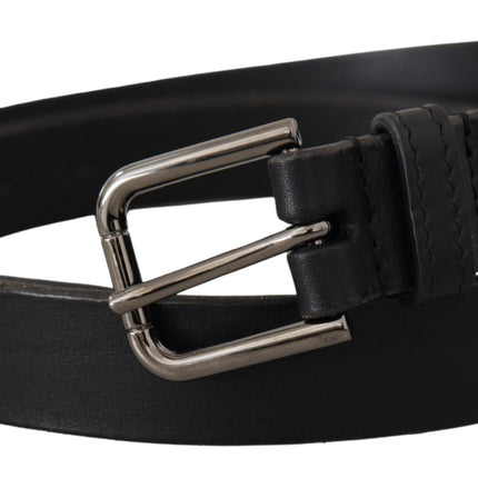 Elegant Black Leather Belt with Metal Buckle