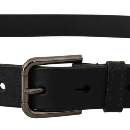 Elegant Black Leather Belt with Metal Buckle