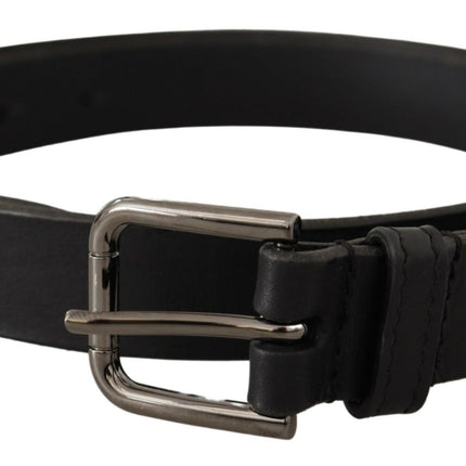 Elegant Black Leather Belt with Metal Buckle