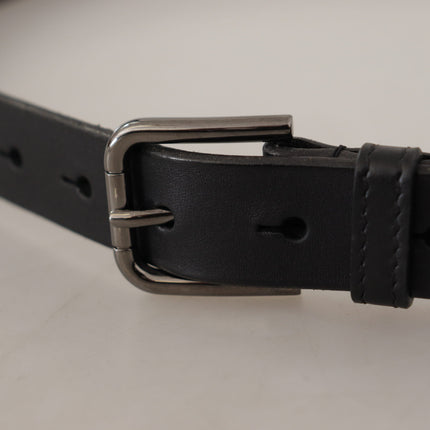 Elegant Black Leather Belt with Metal Buckle