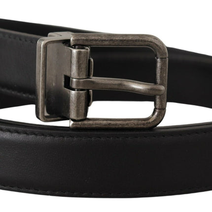 Elegant Black Leather Belt with Metal Buckle