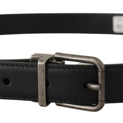 Elegant Black Leather Belt with Metal Buckle