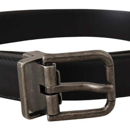 Elegant Black Leather Belt with Metal Buckle