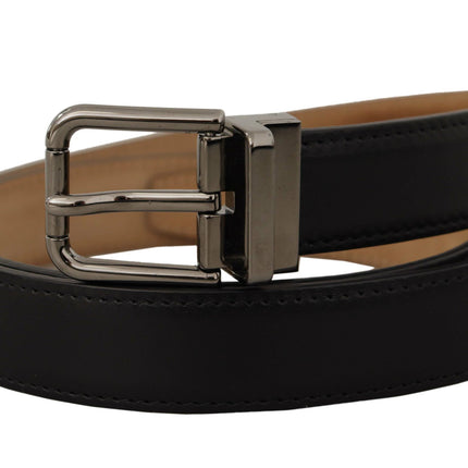 Sleek Black Leather Belt with Metal Buckle