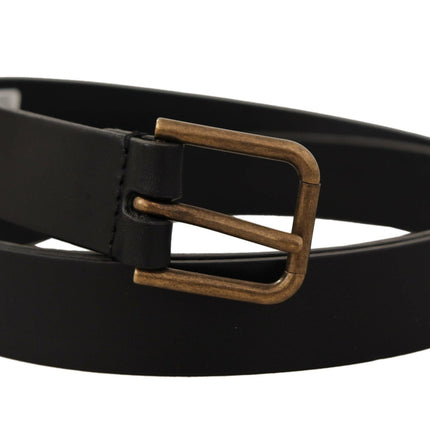 Elegant Black Leather Belt with Metal Buckle