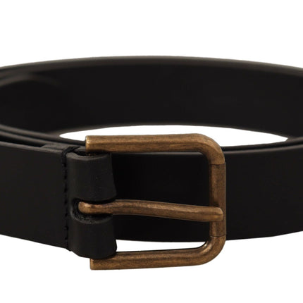 Elegant Black Leather Belt with Metal Buckle