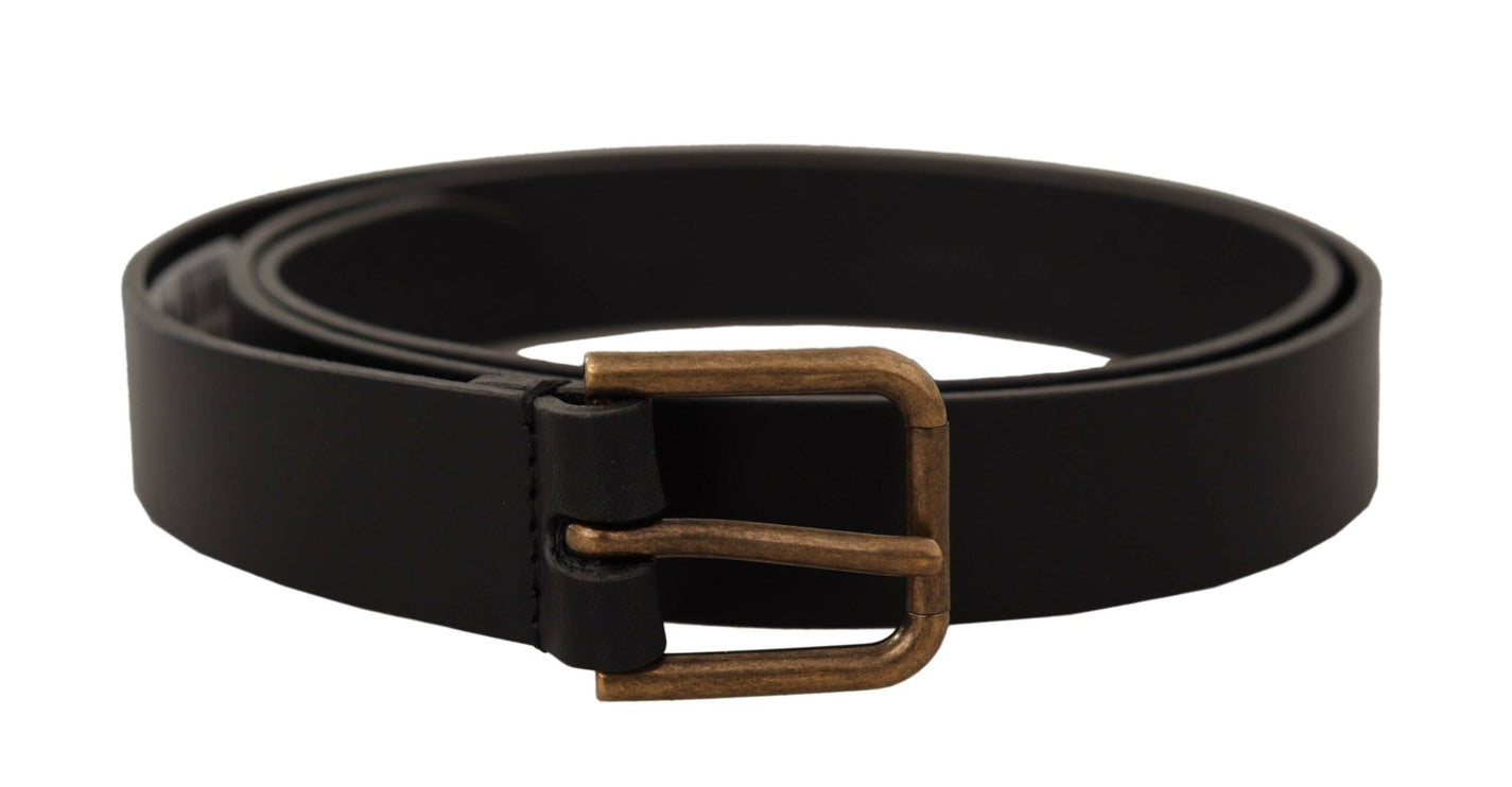 Elegant Black Leather Belt with Metal Buckle