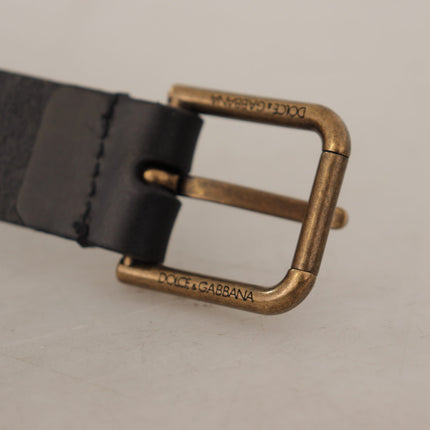 Elegant Black Leather Belt with Metal Buckle