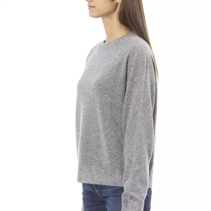 Elegante maglione di miscela cashmere a colta dell'equipaggio