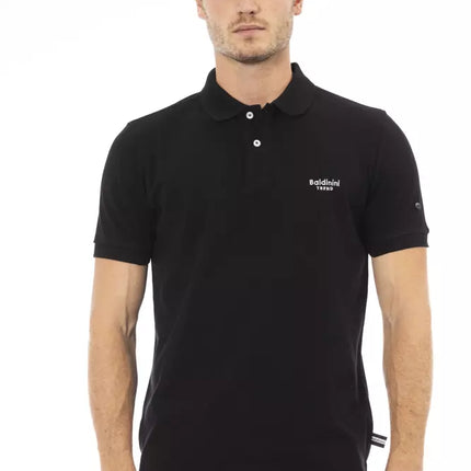 Polo di cotone nero elegante con elegante ricamo