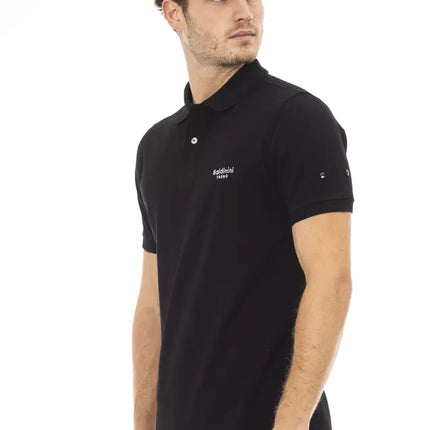 Polo di cotone nero elegante con elegante ricamo