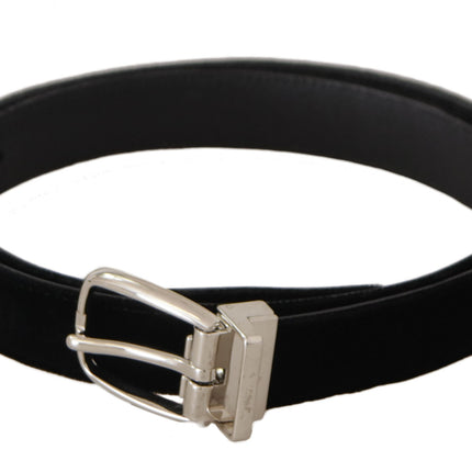 Elegant Velvet Black Belt with Logo Buckle