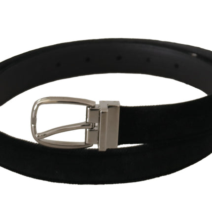 Elegant Black Velvet Engraved Buckle Belt