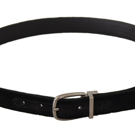 Elegant Black Velvet Engraved Buckle Belt