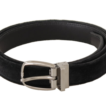 Elegant Velvet Designer Belt with Logo Engraved Buckle