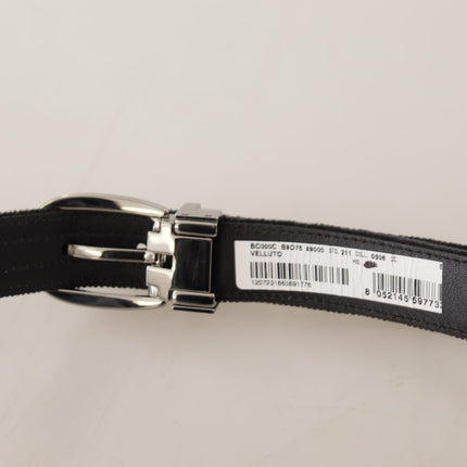 Elegant Velvet Designer Belt with Logo Engraved Buckle