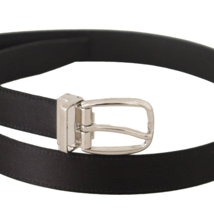 Elegant Black Leather-Canvas Designer Belt