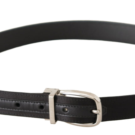 Elegant Black Leather-Canvas Designer Belt