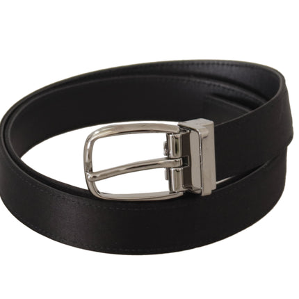 Elegant Silk Leather Belt with Logo Buckle