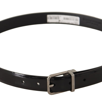 Elegant Black Leather Belt with Metal Buckle