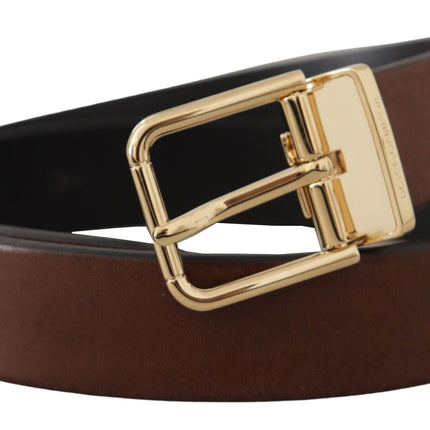 Elegant Brown Leather Belt with Metal Buckle