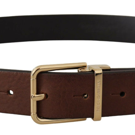 Elegant Brown Leather Belt with Metal Buckle