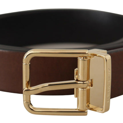 Elegant Brown Leather Belt with Metal Buckle