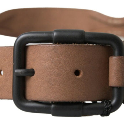 Ceinture de taille en cuir marron élégant avec boucle en métal noir