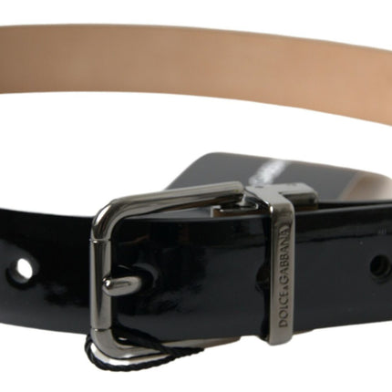 Elegant Black Leather Belt with Metal Buckle