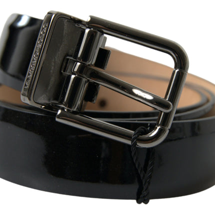 Elegant Black Leather Belt with Metal Buckle