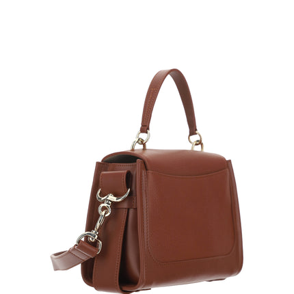 Elegante bolso de hombro de piel de becerro marrón sepia