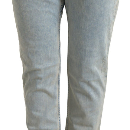 Chique mid -taille skinny jeans in blauw