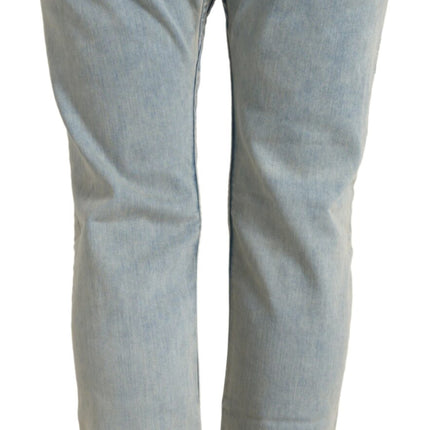 Chique mid -taille skinny jeans in blauw