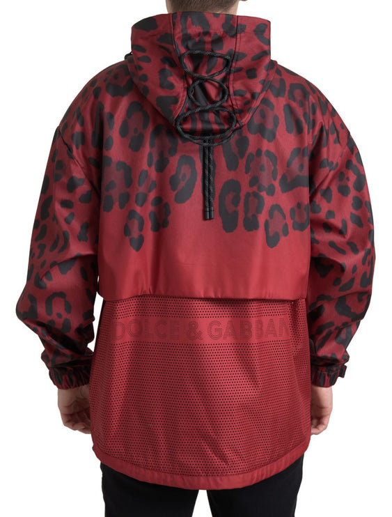 Radiant Red Luipard Print Hooded Jacket