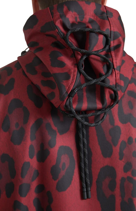 Radiant Red Luipard Print Hooded Jacket