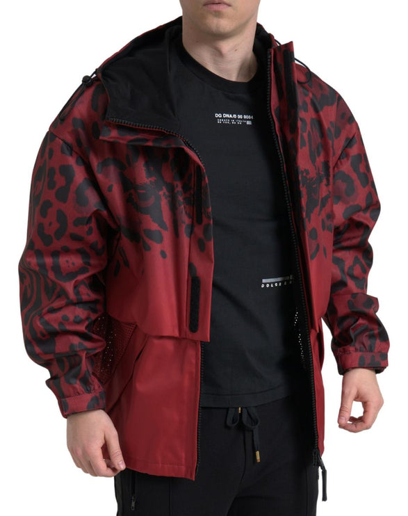 Radiant Red Luipard Print Hooded Jacket