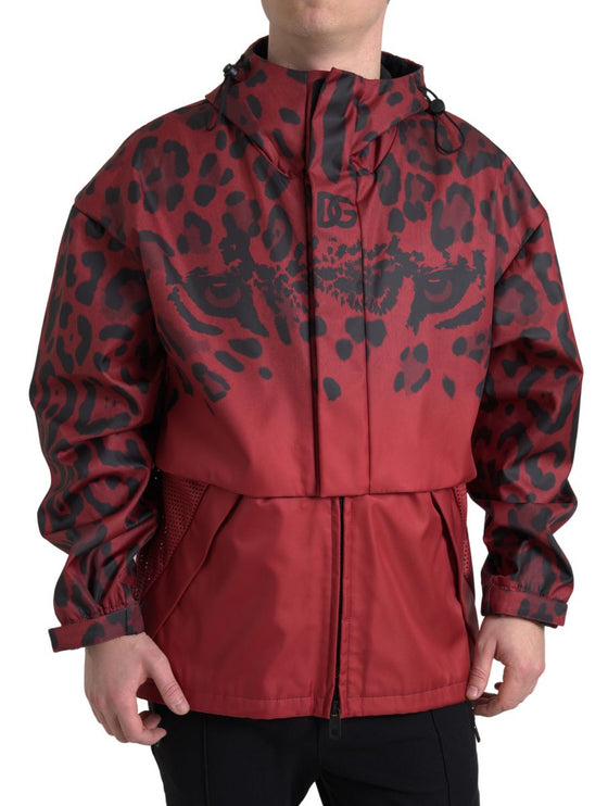 Radiant Red Luipard Print Hooded Jacket