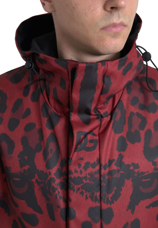 Radiant Red Luipard Print Hooded Jacket