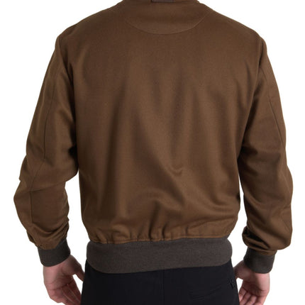 Elegant Brown Cashmere Bomber Jacket