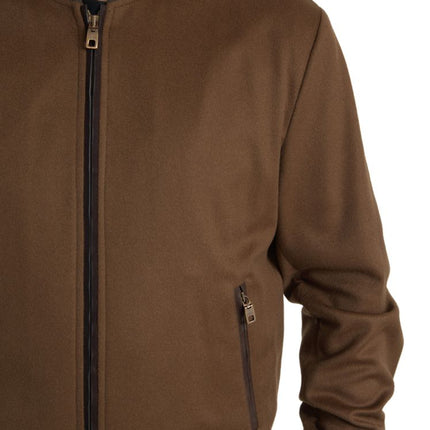 Elegant Brown Cashmere Bomber Jacket