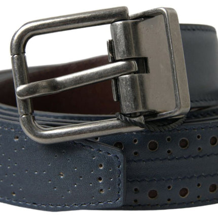 Elegant Blue Leather Belt with Metal Buckle