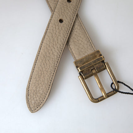 Elegant Beige Leather Belt with Metal Buckle